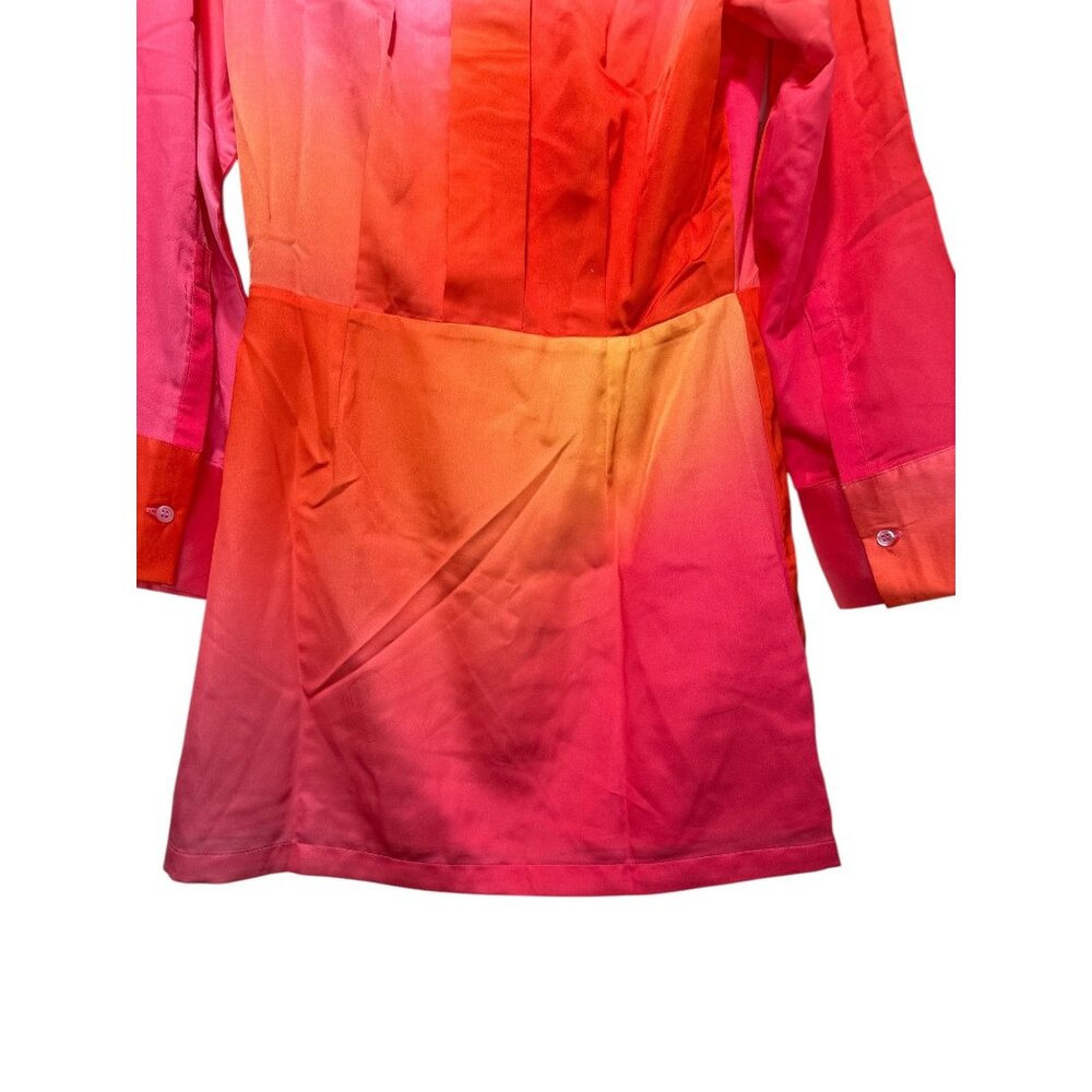 Ronny kobo Jones dress Women Medium Orange Sunset Mini Long Sleeves Button Down - Picture 15 of 16